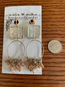 NEW Roseanna's glass art Dichroic glass dangle earrings HANDCRAFTED IN THE USA - Picture 1 of 2