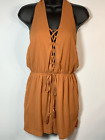 Gianni Bini Womens Sleeveless Lined Open Back Halter Romper Brown Size Small