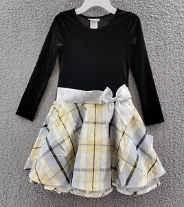 Bonnie Jean Long Sleeve Velvet Bodice Plaid Skirt Dress Big Girls 10 Black/Gold+