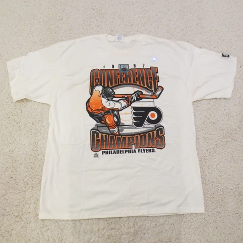 VINTAGE Philadelphia Flyers Shirt Mens 2XL White STARTER Conference 1997 USA Cover