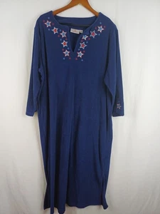 Quacker Factory Cloth Dress Blue Americana X Large Embroidered A223906 - Picture 1 of 9