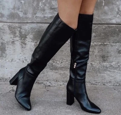 Women’s Billini “Quartz” Knee‑High Block Heel Boots Black Faux Leather Size 9 - image 1 of 4