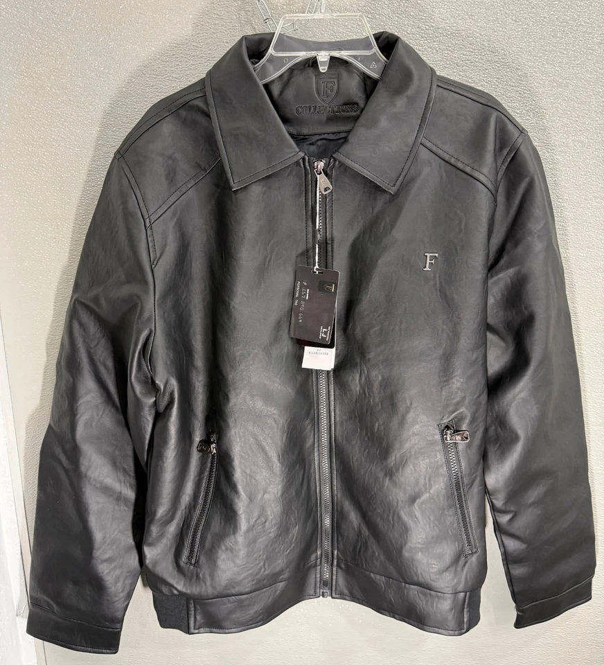 Chaqueta de hombre de cuero negra nueva con etiquetas F-COLLECTION. Talla L. Estilo: M22005:PR810 Foto 1 de 4