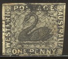 WESTERN AUSTRALIA #1 Used - 1854 1p Black ($350)