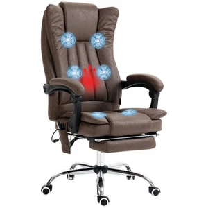 High Back Home Office Chair with 6 Point Massage, Heat and Footrest, Coffee - Picture 1 of 11