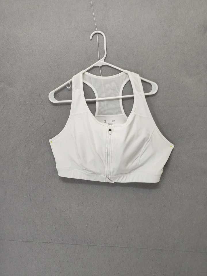 Sujetador deportivo Xersion para mujer 3X blanco soporte alto cremallera frontal malla trasera gimnasio deportivo Foto 1 de 4