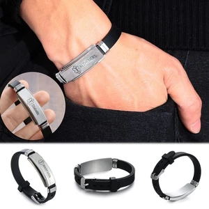 Gifts Silicone Epilepsy Alzheimer'S Medical Alert Bracelets Bangles Diabetes - Picture 1 of 21
