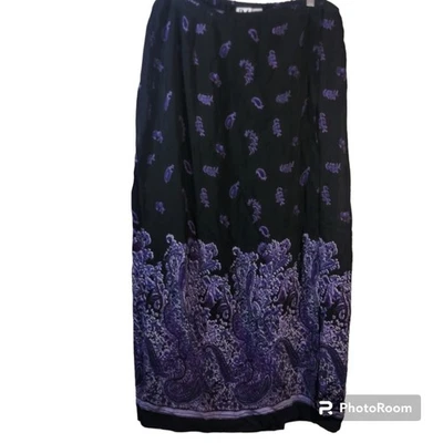 JM Collection Black Purple Paisley Wrap Midi Skirt Whimsygoth  Size L - Image 1 of 4