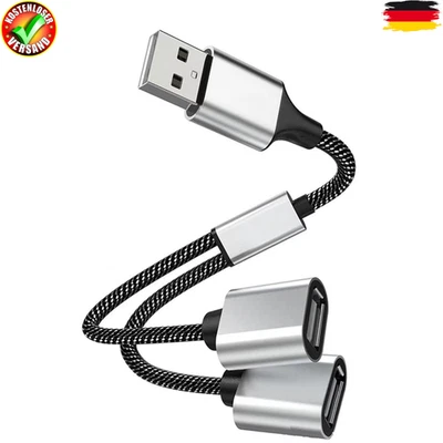 USB Splitter 1 zu 2, USB Doppelstecker Y Kabel Verteiler 1 auf 2 Adapter, Dual P - Bild 1 von 4