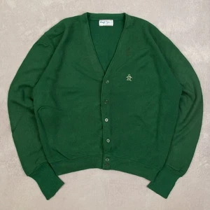 Vintage 80s Knitted Cardigan L Acrylic Men's Green Button - Picture 1 of 6