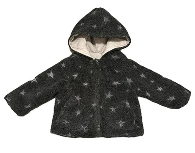 ZARA Bebé Niña Sherpa Abrigo Chaqueta con Capucha 9-12 Mo Gris Brillante Estrellas Algodón Forrado Foto 1 de 4