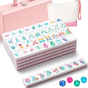 Juego de mahjong americano acrílico de 1,2 pulgadas 168 azulejos numerados con flores, bolsa de azulejos a... - Imagen 1 de 6