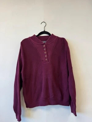 Suéter De Colección Lands End Para Hombres Grande Brugundy Henley Tejido Acanalado Pullover Años 90 Foto 1 de 4