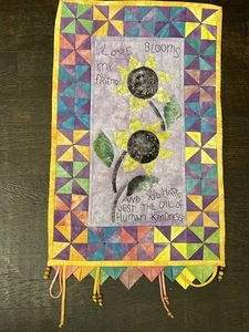 Handmade Quilted Patchwork Embroidery Sunflower Wall Hanging Live Blooms 26x15" - Picture 1 of 10