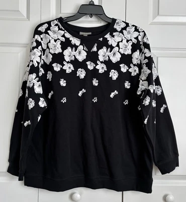 STYLE & CO. SUDADERA MUJER FLORAL NEGRO/BLANCO PULLON TALLA GRANDE 0X/2X POLAR Foto 1 de 4