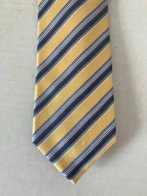 Dockers Men's Necktie Tie Silk Satin Yellow Blue White Stripe 58" - Изображение 1 из 4
