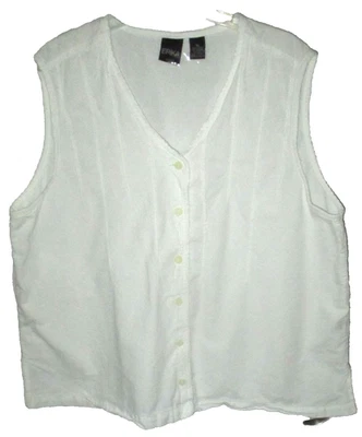 Blusa ERIKA Talla 3X Blanca Arrugada 100% Algodón Sin Mangas Botón Frontal Foto 1 de 3
