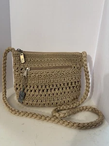 Lina Umhängetasche Handtasche gehäkelt beige rosa Blumenmuster innen - Bild 1 von 11