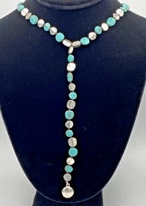 Lucky Brand Silver Tone Faux Turquoise Lariat Necklace 19.5"+ 2" NWT $39 MSRP - Picture 1 of 6