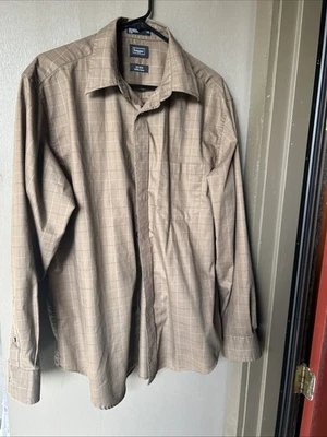 Haggar Button Shirt No Iron Brown Plaid  Long Sleeves 100%-Cotton Men's L - Image 1 of 4
