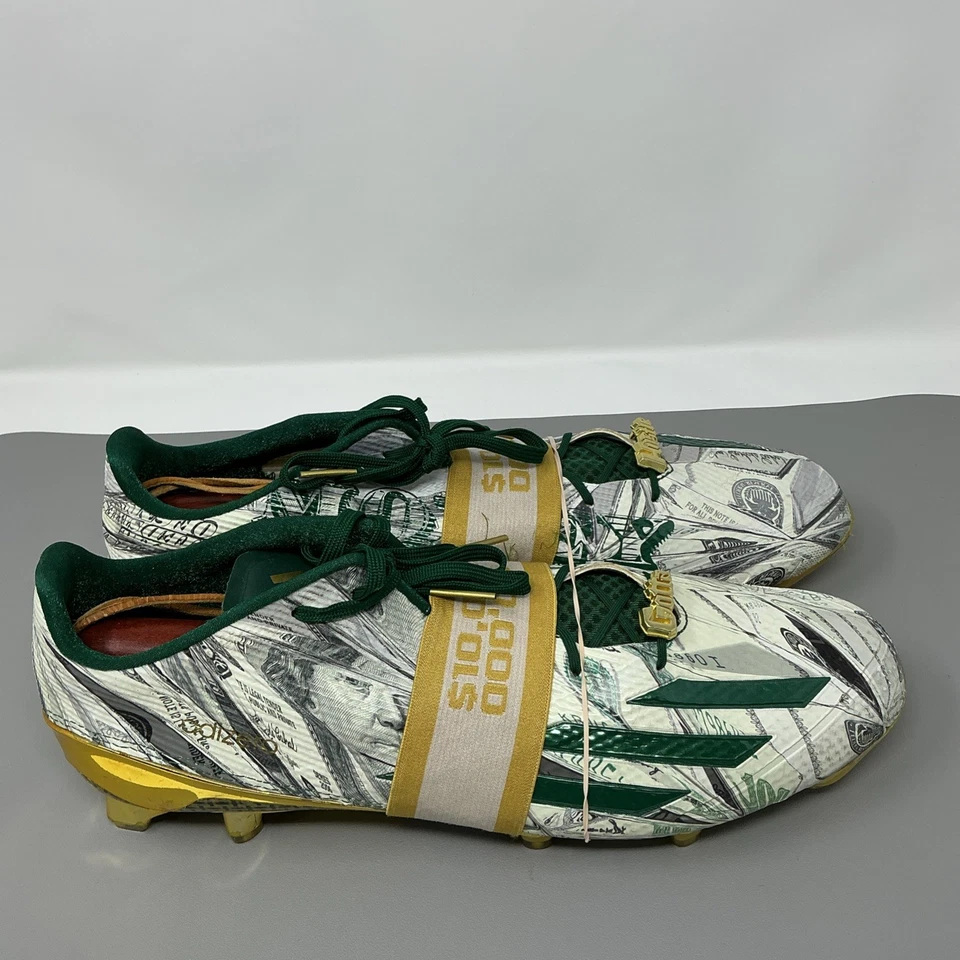Size 15 Mens ADIDAS Adizero 5.0 Snoop Dogg Money Green Gold Football Cleats Shoe - Image 1 of 4