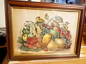 FANTASTIC 1880s FRUIT STILL LIFE HAND COLORED LITHOGRAPH CURRER & IVES LIKE - Picture 1 of 8