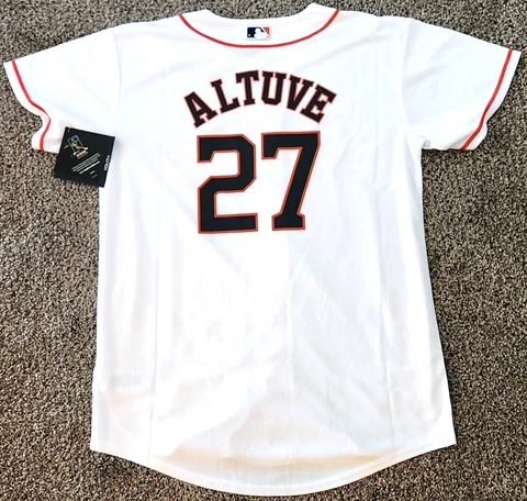 Jose Altuve 27 Houston Astros White Buttoned Baseball Jersey New! Youth LG 14 16 Cover