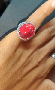 Prong Set Ruby Cabochon & Simulated Sapphire 935 Silver Statement Women Ring - Picture 1 of 10