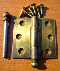 Vintage Brass Tone Stanley Sweetheart Cannon Ball Tip 2-3/8" Door Hinge + Screws - Picture 1 of 6