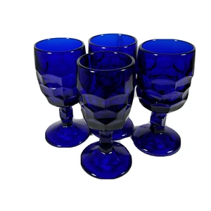 Viking 4 Glass Cobalt Blue Georgian Wine Liquor Goblet Stems 5 1/8” Barware - Picture 1 of 12