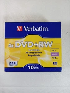 Verbatim 4x DVD+RW 4.7 GB (120 min) Rewritable Disks 10-Pack NEW IN BOX NOS - Afbeelding 1 van 5
