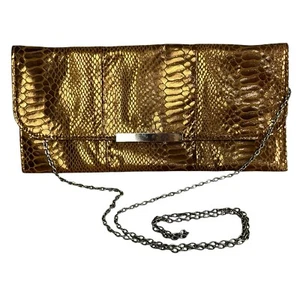 Borsa vintage in finta pelle di serpente metallizzata oro rosa pochette catena tracolla borsetta 12" mob - Foto 1 di 19