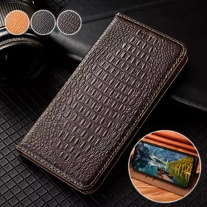 For iPhone 17 16 15 Pro Max Genuine Leather Magnetic Flip Case Crocodile Cover - Picture 1 of 12