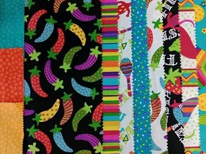 ANDOVER FABRICS FIESTA CAROL ELDRIDGE SAMPLE PATCHWORK MEXICAN PARTY BLK CHILLI - Picture 1 of 10
