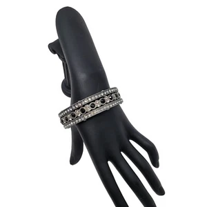Armreif Armband Set 3 Stück Silber Schwarz Strass Metall Glam Formell Geschenk - Bild 1 von 7
