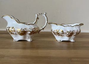 Vintage Hammersley Rose Point Sugar Bowl And Mini Creamer Set Bone China England - Picture 1 of 6