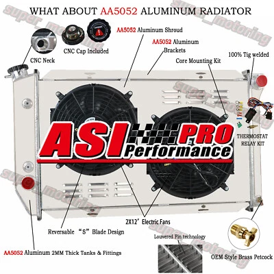 4-ROW RADIATOR SHROUD FAN FIT 72-79 FORD LTD II RANCHERO LINCOLN MARK V V8#CC390 - Image 1 of 4