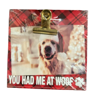 Marco de fotos perro que me tend en Woof cachorro de Navidad rojo con clip a cuadros negro Foto 1 de 2