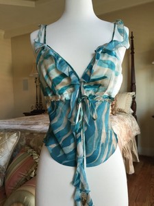 aqua silk blouse