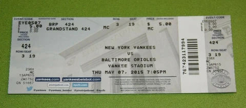 New York Yankees Ticket Stub | May 7 2015 | Alex Rodriguez HR Cover