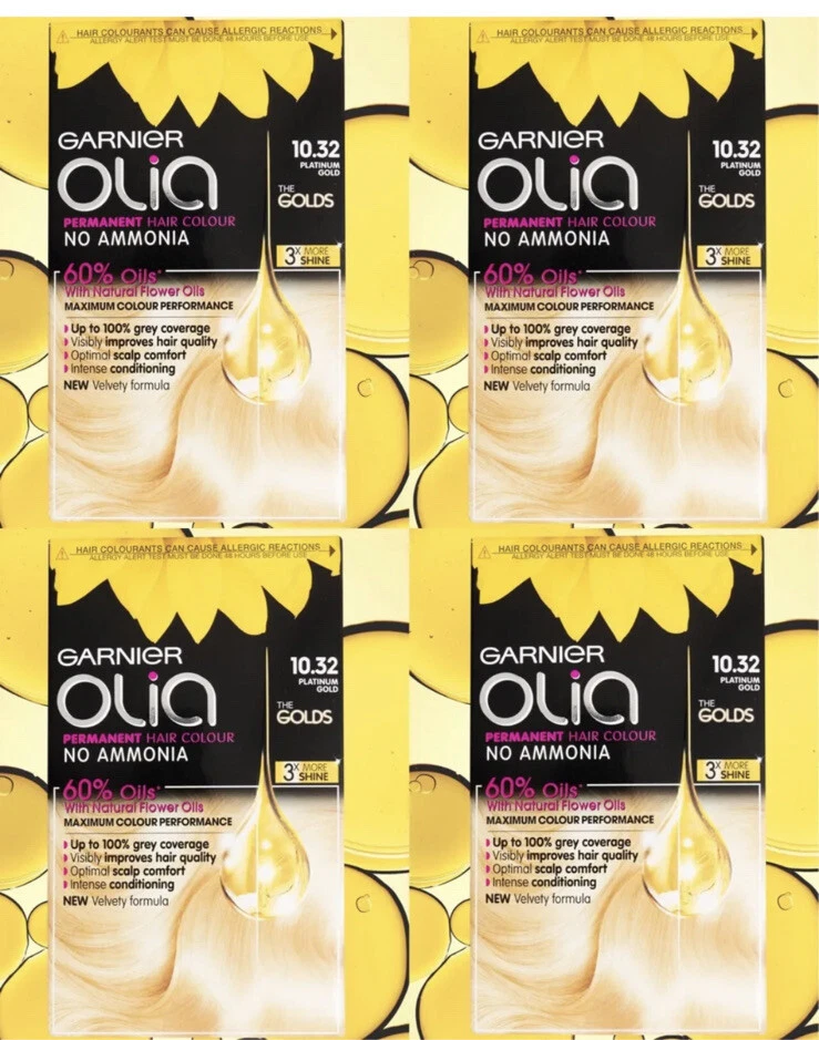 4x Garnier Olia tintura permanente per capelli senza ammoniaca, oro 10,32 platino