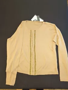 QVC-Pamela Dennis Damen XL Strickjacke Seide Kaschmirmischung Beige Gold Perlen - Bild 1 von 12