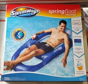SwimWays Spring Float Recliner - Swim Lounger for Pool Dark Blue SHIPS FAST - Picture 1 of 3