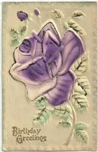 c1907 Birthday Postcard, flowers, embossed, antique, lovely card - Picture 1 of 2