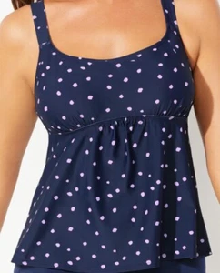 Neu mit Etikett Badeanzüge für alle Damen Tankini Oberteil Gr. 08 marineblau mit lila Punkten - Bild 1 von 2