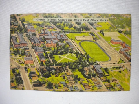 Antique 1940s Georgia Tech Campus Football Stadium Post Card GT Original 40s Cover