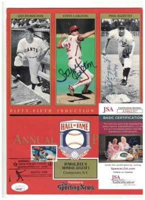 Steve Carlton & Phil Rizzuto Signed 1994 Hall of Fame Program JSA Certified READ - Image 1 of 2