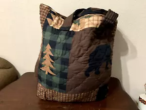 Lodge Cabic Black Bear Full/Queen Reversible Quilt 3 Piece Set W/Matching Bag - Picture 1 of 22
