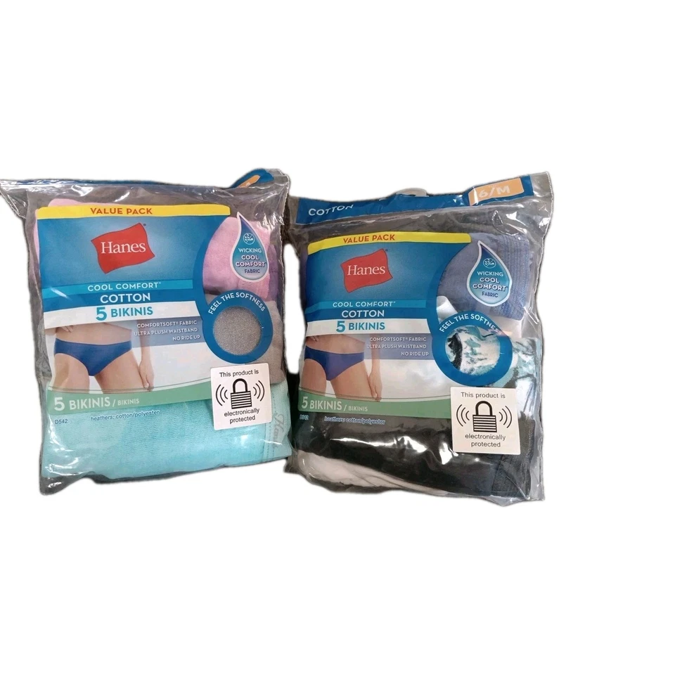2 Hanes 5 Cotton Bikini Colors Panty Size 6/Medium Breathable (Y127)