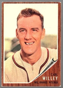 MLB 1962 Topps 174 Carl Willey Braves No Hat Picture Variation + Hat Common Card - Picture 1 of 3